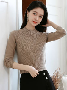 เสื้อสเวตเตอร์คอสูงบุขนแกะทรงเข้ารูปสำหรับผู้หญิง ฤดูใบไม้ร่วง/ฤดูหนาว เสื้อชั้นในสั้น กระโปรงสั้น เสื้อคลุมกันหนาว