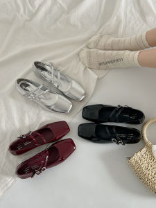 Minimalist Silver Versatile Chunky Heel Square Toe Small Leather Shoes Womens Spring Summer New Style French Mary Jane Shoes