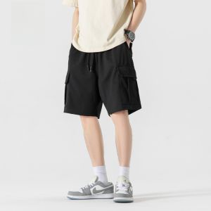 ROMON | Lormen Mens Summer Thin Casual Loose Straight Leg Workwear Shorts Elastic Five-Quarter Pants Fashionable Urban Basic Style