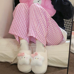 รองเท้าแตะผ้าฝ้ายลายแมวทรงห้าแฉกน่ารักสไตล์ฤดูใบไม้ร่วงและฤดูหนาว รองเท้าแตะแบบสวมหัวสำหรับเด็กผู้หญิง รองเท้าแตะบ้าน รองเท้าแตะสัตว์น่ารัก