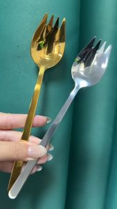 ช้อนตักขนม ส้อมจิ้มผลไม้ ช้อนและส้อม 2 in 1 ด้ามยาว สแตนเลส No.Y1726