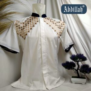 Abdillah - Baju koko putih dewasa bordir lengan pendek (grosir)