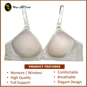Morena Tan Skin Tone Triumph like Nonwire Wireless Breathable Comfortable Fabric Soft Cups Elegant Everyday wear Korean T-shirt Style Full Support for petite women girls ladies bra lingerie underwear Size 32 34 36 38