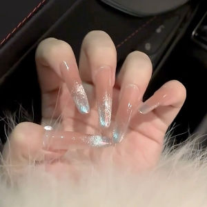 Handmade Gradient Nail Art Pure Handmade Spring Summer New Ice Transparent Blush Cold Aurora Phenomenon Finished Nail Tips