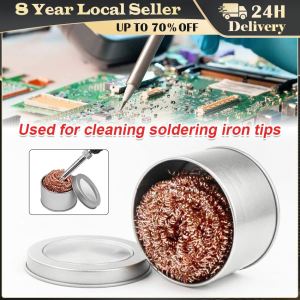 Cleaning Ball Desoldering Soldering Iron Mesh Filter Cleaning Nozzle Tip Copper Wire Cleaner Ball Metal Dross Box Clean Ball Universal Welding Head Cleaner Soldering Iron Cleaning Steel Wire Tip Iron Ball Protect Soldering Tips Save Energy and Maintain