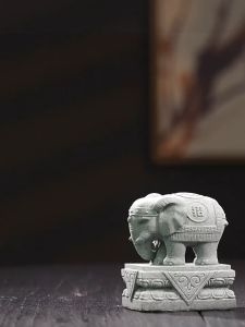 Cặp Tượng Voi Phục Bằng Đá Sa Thạch Xanh Dùng Trang Trí Bàn Trà Đạo Bàn Làm Việc Không Gian Tiểu Cảnh Bể Cá