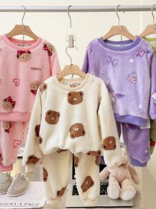 Bộ Đồ Ngủ Lông Cừu Dày Cho Trẻ Em Bộ Đồ Mặc Nhà Mùa Đông Ấm Áp Cho Bé Trai Và Bé Gái
