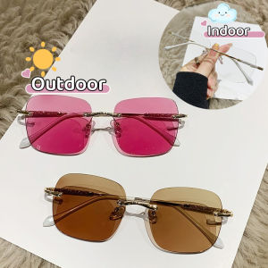 Rimless Photochromic Sunglasses for Women Vintage Square Lens Sun Glasses UV400 Protection Eyeglasses Oversize Eyewear