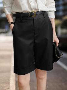 Basic House | Khaki Color Wide Leg High Waisted Casual Straight Shorts