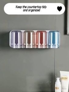 ASWEI Toothbrush Holder Rack with Cups Toothpaste Dispenser Bathroom Wall Mounted Storage Rack