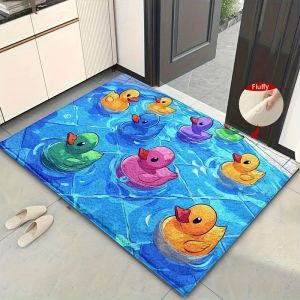 VIKAMA Cartoon Pool Rubber Duck Doormat Absorbent and Non-Slip Bathroom Doormat Entryway Rug Home Decor