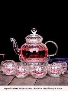 High Borosilicate Glass Tea Pot Candle Heated Flower Tea Pot Restaurant Special Tea Set Flower Tea Cup Japanese Style Heat Resistant Glass