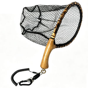 TAKEDO HM03 Handcrafted Oak Wood Handle Lightweight Trout Landing Net Fly Fishing Net Catch-and-Release for Mackerel Bass Trout