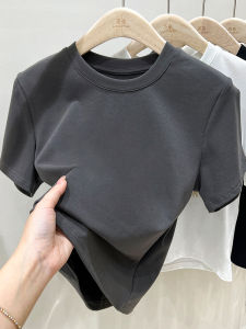 American Retro Gray Short Sleeve T-Shirt Womens Summer Stylish Niche Style Pure Cotton Shoulder Half Sleeve T-shirt Short Tops