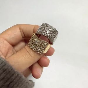 Huitan Sparkling Ring for Women Hollow Design Full Shining CZ Wedding Party Versatile Fashion Accessories Elegant Lady Jewelry