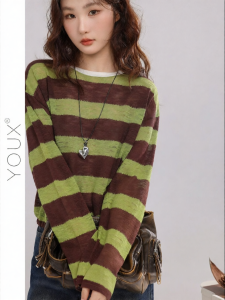 YOUXIANG | Áo Thun Sọc Knit Rộng Phong Cách Retro