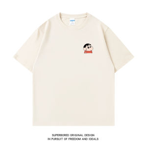 เสื้อยืดแขนสั้นผ้าฝ้ายหลวมๆ สำหรับฤดูร้อน สำหรับผู้ชายและผู้หญิง ลายการ์ตูนเรียบง่าย สไตล์ฮ่องกง คู่รัก ลำลอง แขนสั้น แขนครึ่งตัว