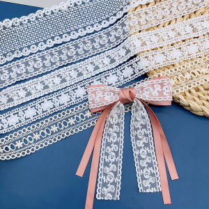 เครื่องประดับผม DIY ปักลายลูกไม้สีขาว โบว์ผีเสื้อ คลิปผม เครื่องประดับผม ผ้าปักลาย ผ้าปักลาย โบว์ผีเสื้อ คลิปผม