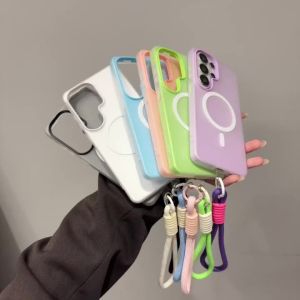 Ốp Điện Thoại Candy Color Matte Có Dây Đeo Tay Tương Thích Magsafe Chống Xước Chống Vân Tay Dành Cho Samsung Galaxy S25/S26 Ultra/S23/S22 Plus/S24 FE A16 A56 A55