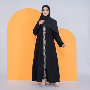 abaya shafa jetblack premium gamis hitam syari variasi renda tengah abaya hitam pekat jetblack