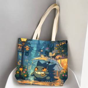 Bandai | Pokemon Raichu Storage Bags Tote Bag Travel Summer Beach Shoulder Bag Reusable Grocery Shopping Bag Anime Artwork