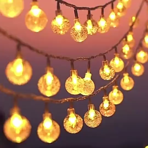 OOKAS Solar String light Outdoor Waterproof Christmas Crystal ball for Patio bulb Lights With Solar Panel Original Flash Fairy Garden Party Camping Garland Lamp Porch Wedding Party Decoration lamp