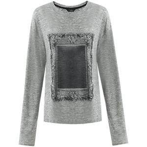 COCO BELLA | Stylish Printed Loose Comfortable Long Sleeve T-Shirt Gray