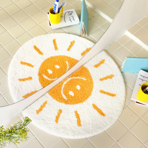 VIKAMA Cute Smiling Face Sun Printed Shape Bath Mat Bathroom Non Slip Carpet Bedroom Soft Floor Mat Home Decoration