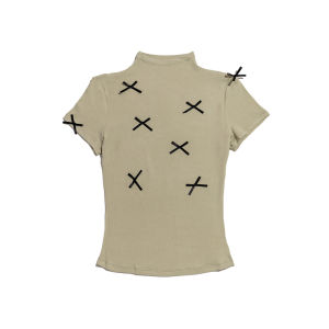 Sweet Princess Style Elastic Butterfly Knot Short Sleeve T-Shirt Comfortable Slim Fit Pure Color Summer Top from MOF Gift Shop