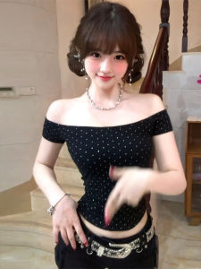 XIANGBAIWEI | American Spicy Style Black Polka Dot Off-shoulder Short Sleeve Summer T-Shirt