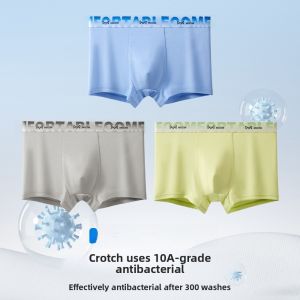 Miiow | Teenage Boy Underwear Cat Person Modal Silk Antibacterial Boxer Briefs Breathable Flat Angle Pants Ultra Soft Four Corner Shorts