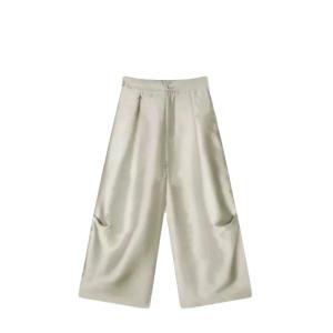 Quần nữ BINKAFENNY bằng chất liệu satin ống rộng thoải mái