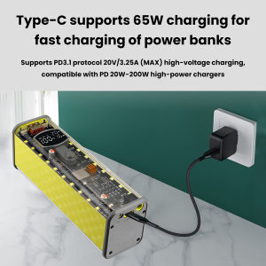 8 Sections 18650 Battery Case PD 65W Super Fast Charging Transparent Rechargeable Case Weldless Battery Case with Outdoor Light