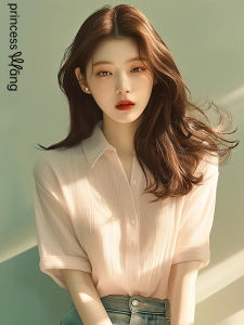 WANGGONGZHU | French Style Chiffon Shirt Women Summer Thin New Loose Personality Simple Commute Top Short Sleeve Polo Collar Pure Color Button