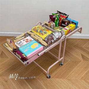 Pink Storage Cart Shelf New Home Sofa Side Table Cabinet Flat Lie Storage Organizer Rack for Snacks And Household Items