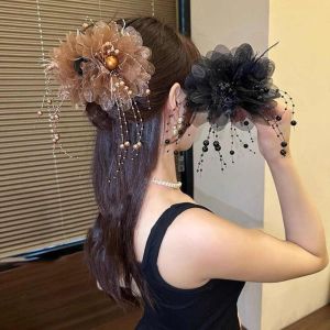 BENNETTGC Peony Flower Grasping Clip & Sequin Tassel Hair Accessories