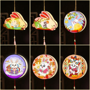 DIY Mid-Autumn Festival Childrens Hand-painted Hand-held Wooden Rabbit Lantern Children Gift Toys