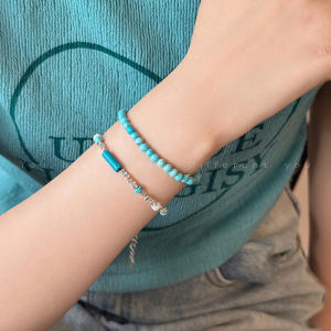 Turquoise Small Pieces of Silver Beaded Bracelet Female Retro Easy Matching Fancy Bracelet Ins Special-Interest Design Fashion Ornament