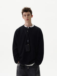 MADWITCH Early Autumn New Simple Retro Fake Two-Piece Long Sleeve Mens American CleanFit T-Shirt Standard Fit round Neck Youth Trend