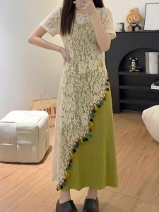 AIYITI | Summer Hollow Lace Set Fringe Trim Green