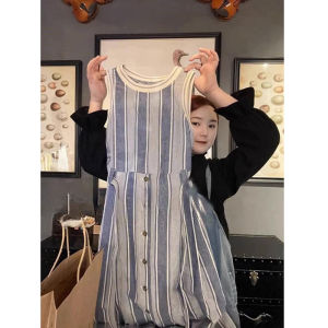 Elegant Linen Striped Sleeveless Dress