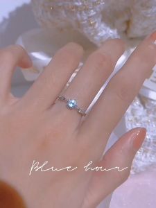 Silver original Italian 92.5 sterling silver ring womens snowflake set topaz blue zircon engagement jewelry for wife gift buy 1 take 1 earring