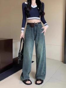 High Waist Wide Leg Denim Jeans Womens Fleece Lined Drapey Bootcut Pants Pear Shape Loose Fit Floor Length Trousers