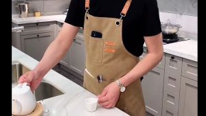 Hanging shoulder apron Thickened Canvas Apron Kitchen for Cafes Hairdressers Art Workwear Fashion with Storage Bag Dapur Kitchen Supplies 围裙