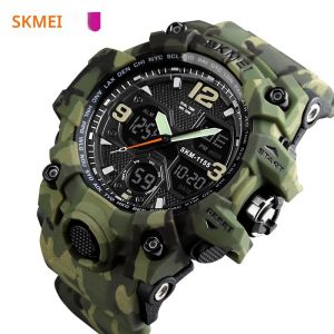 นาฬิกาข้อมือดิจิตอล SKMEI แสดงเวลาสองระบบ พร้อมไฟ LED สำหรับผู้ชาย กันน้ำ มีฟังก์ชั่นปลุก นาฬิกาควอตซ์แบบสปอร์ต