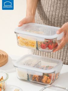 Lock＆Lock Glass Lunch Box Office Worker Microwaveable Heating Crisper Separated Student Bento Box Sealed Bowl