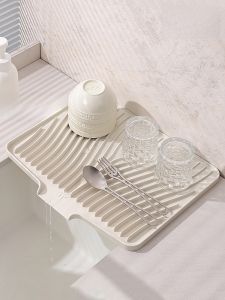 Kitchen Sink Silicone Drain Mat Countertop Slope Bowl Dish Draining Pad Faucet Water Basin Dishwashing Splash-Proof Narrow Edge Large