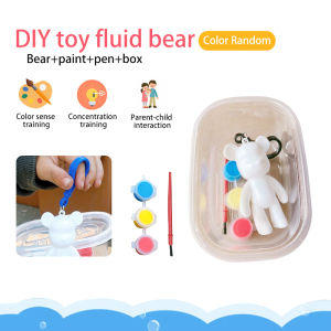 [Ready Stock] DIY Fluid Bearbrick Keychain Mini Bear Ornament Keychain Handmade Diy Colored Bear Paint Parent-child Fluid Painting Toys Kids Christmas gift