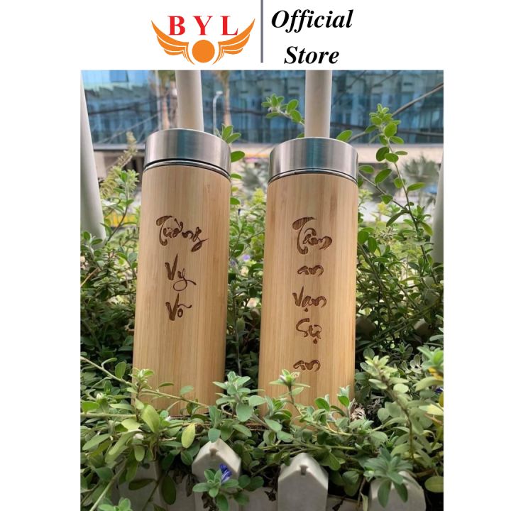 Bình giữ nhiệt vỏ tre khắc tên theo yêu cầu/ Bình đựng nước/ Bình giữ nhiệt BYL