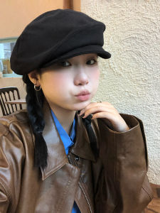 Womens Beret Hat Autumn Winter Retro round Face Small Cloud Octagonal Cap Casual Style Short Brim Streetwear Fashion